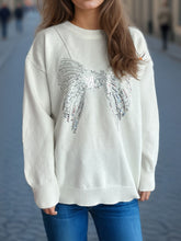 Load image into Gallery viewer, Sequin Bow Round Neck Long Sleeve Sweater
