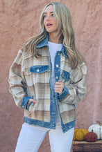 Load image into Gallery viewer, And The Why Full Size Washed Denim Detail Brushed Plaid Jacket
