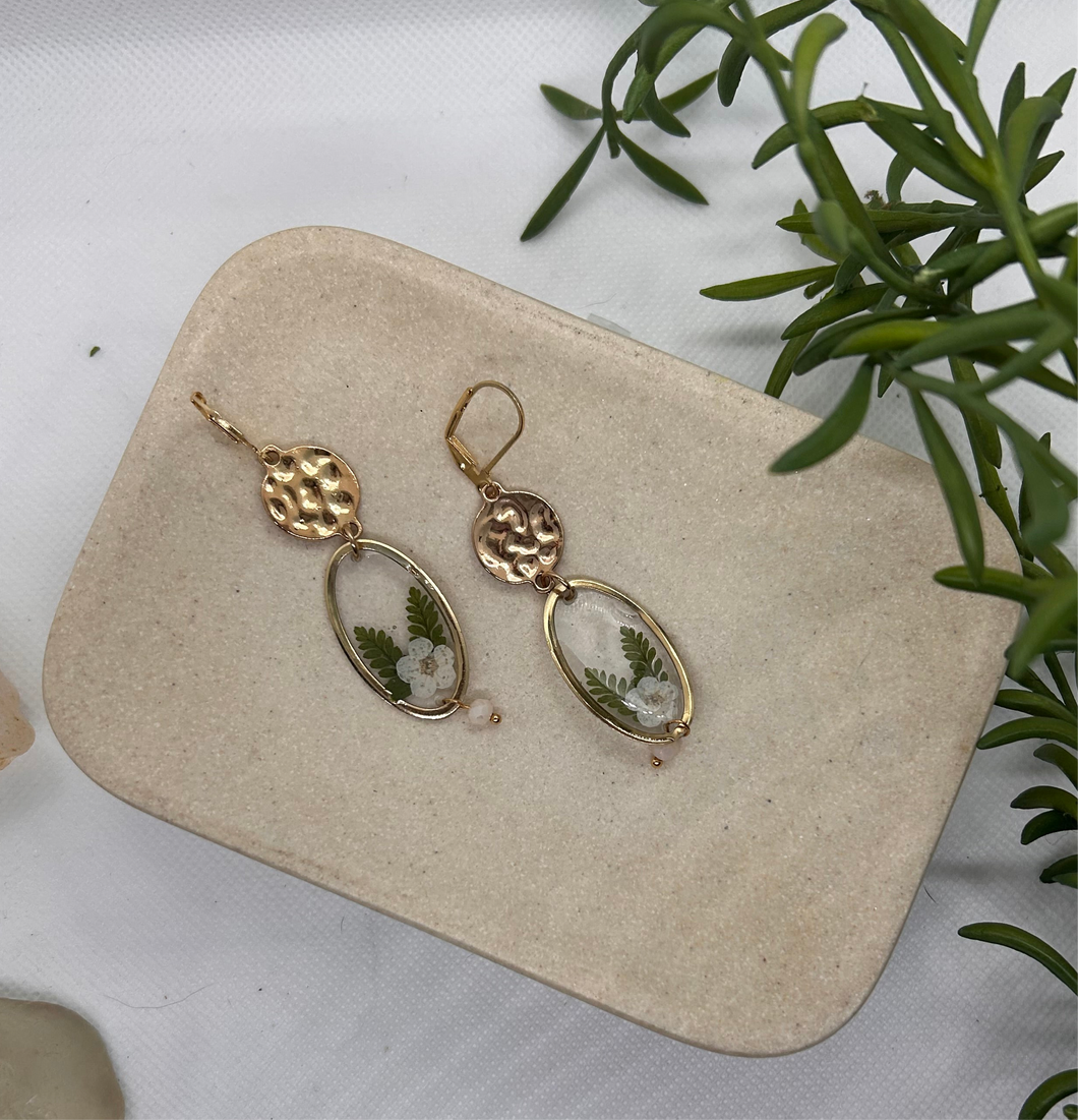 White and gold floral earrings