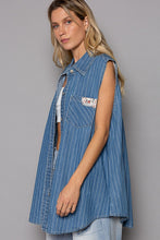 Load image into Gallery viewer, POL Button Down Sleeveless Striped Denim Shirt
