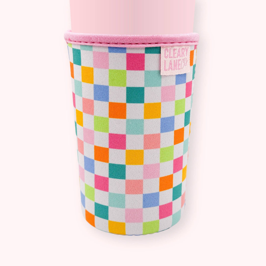 Blush Rainbow Checkers Coffee Cup Sleeve: Large 24oz