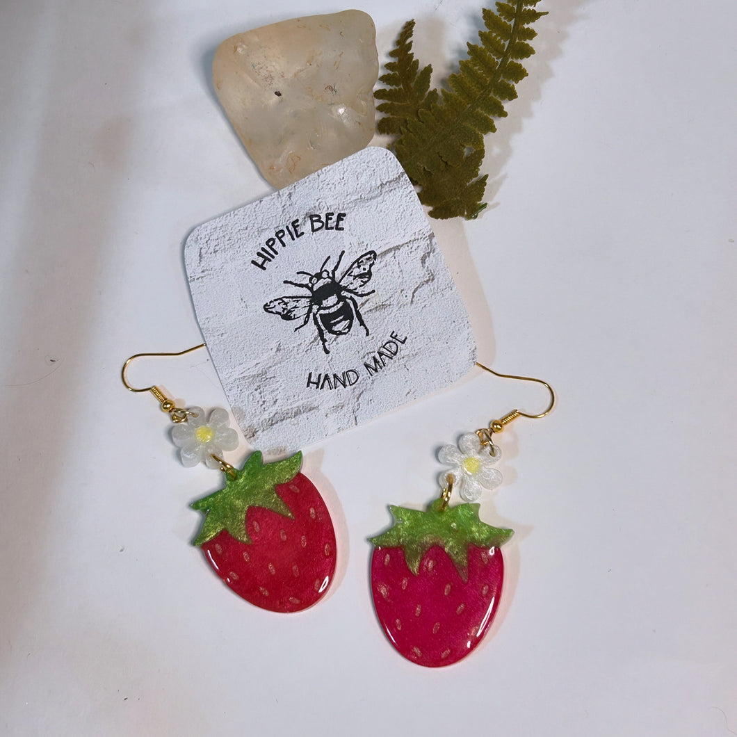 Strawberries and berry blossom flower chandelier earrings