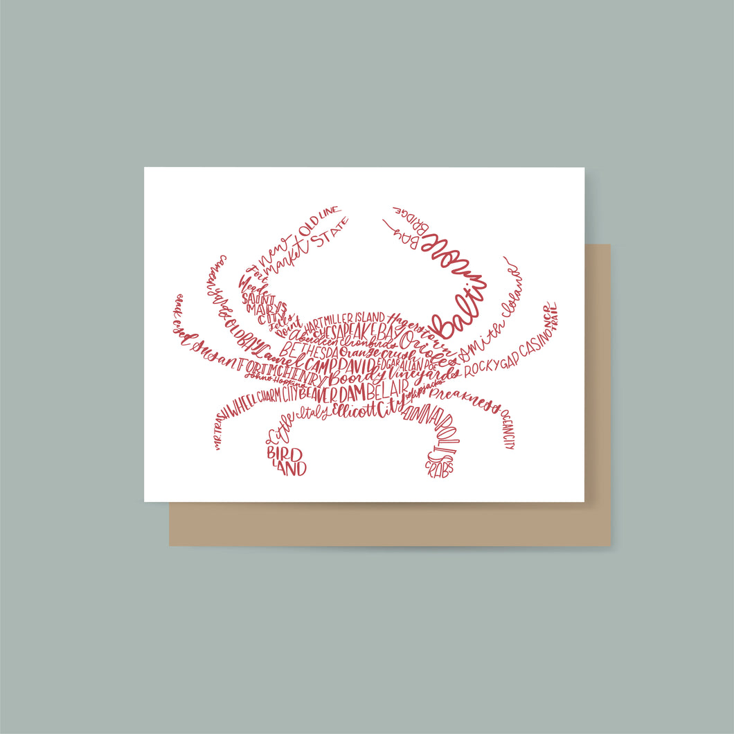 Hand Lettered Crab Card