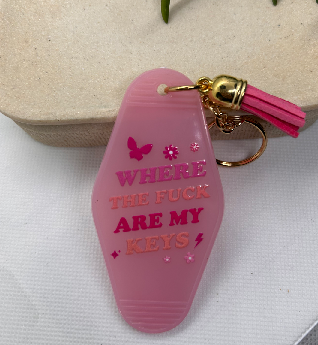 “Where the f are my keys” motel style keychain
