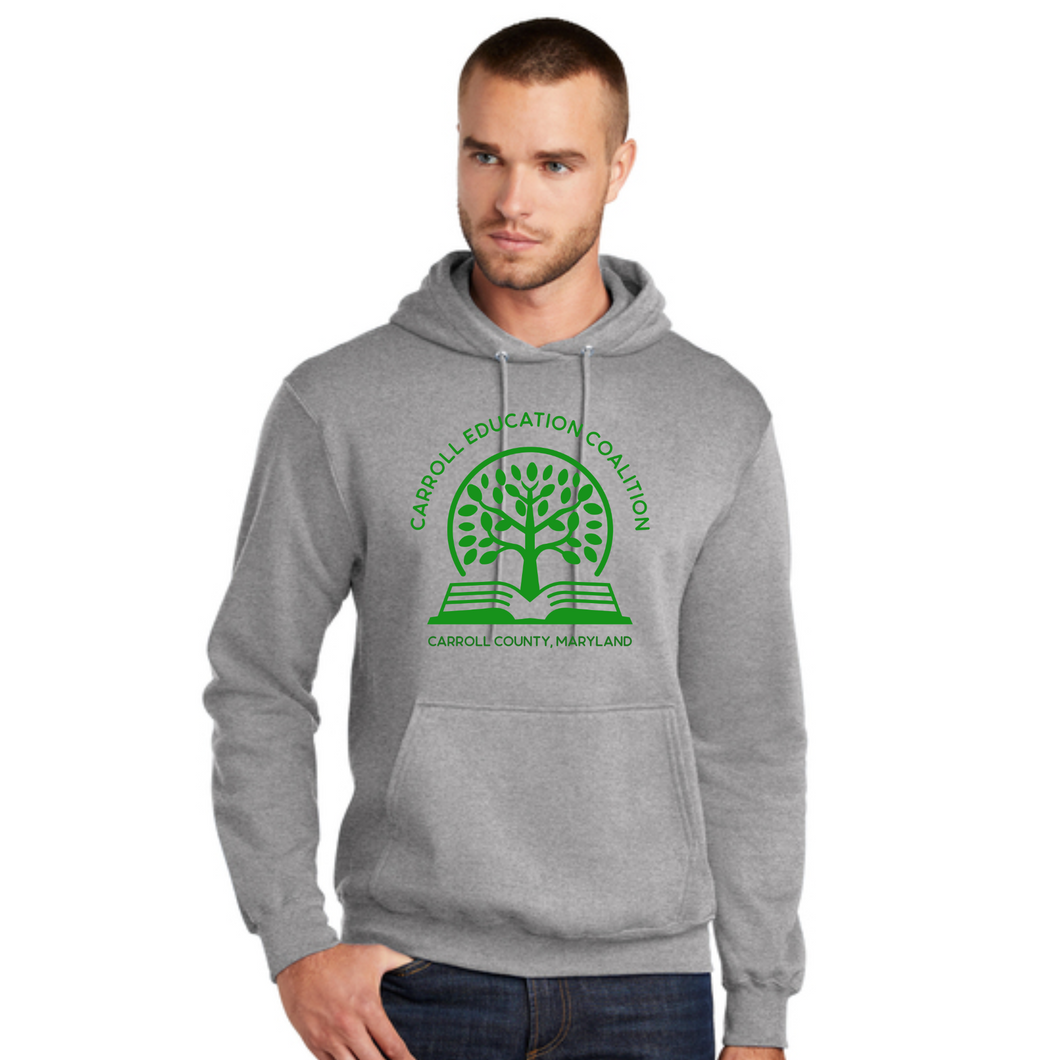 Carroll education coalition- gray hooded sweatshirt with green design