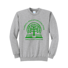 Load image into Gallery viewer, Carroll education coalition- gray crewneck sweatshirt with green design
