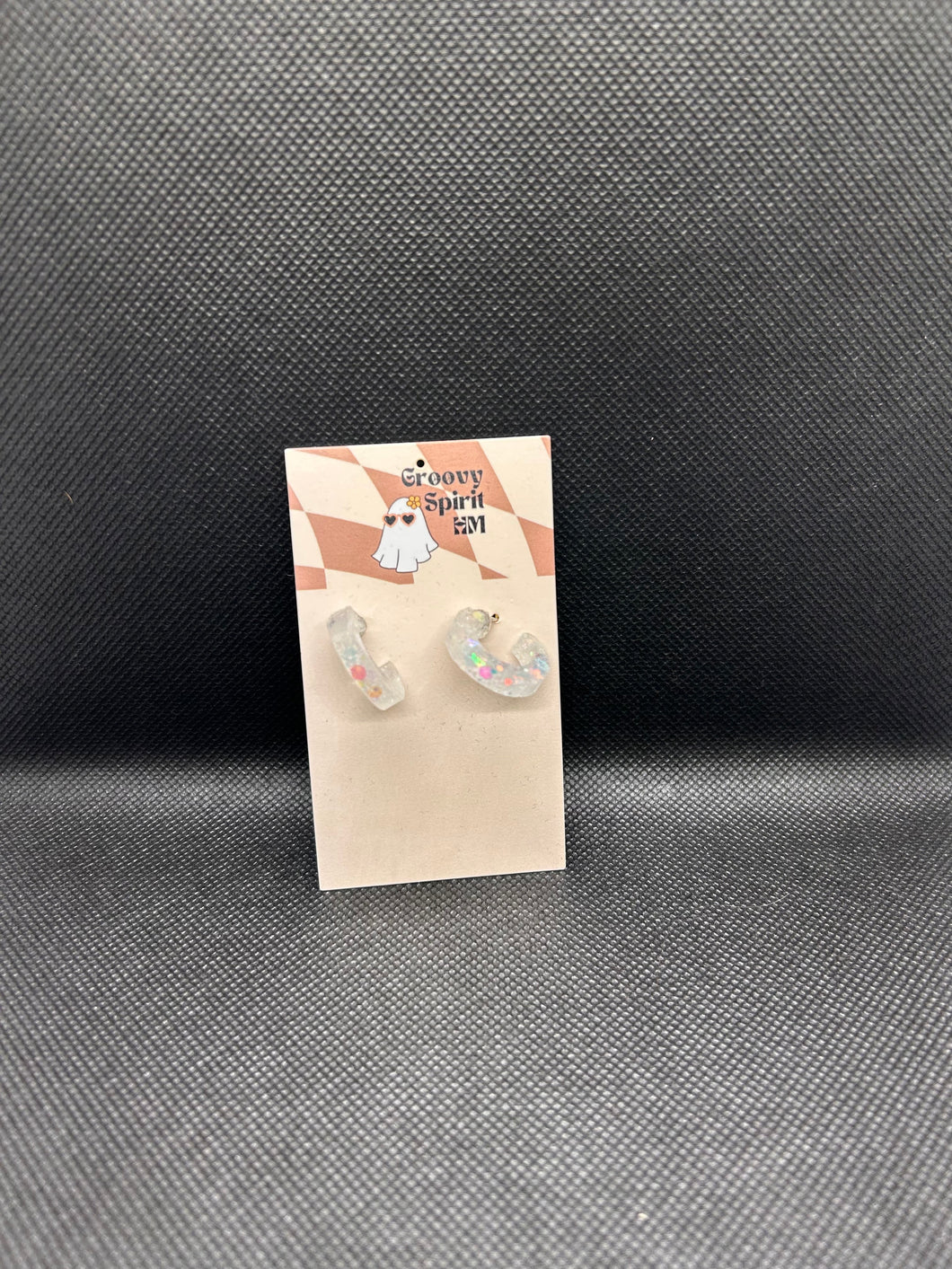 Iridescent huggie hoop stud earrings