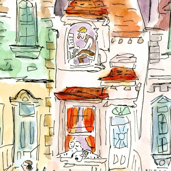 City Dalmatian Watercolor Illustration 8x10