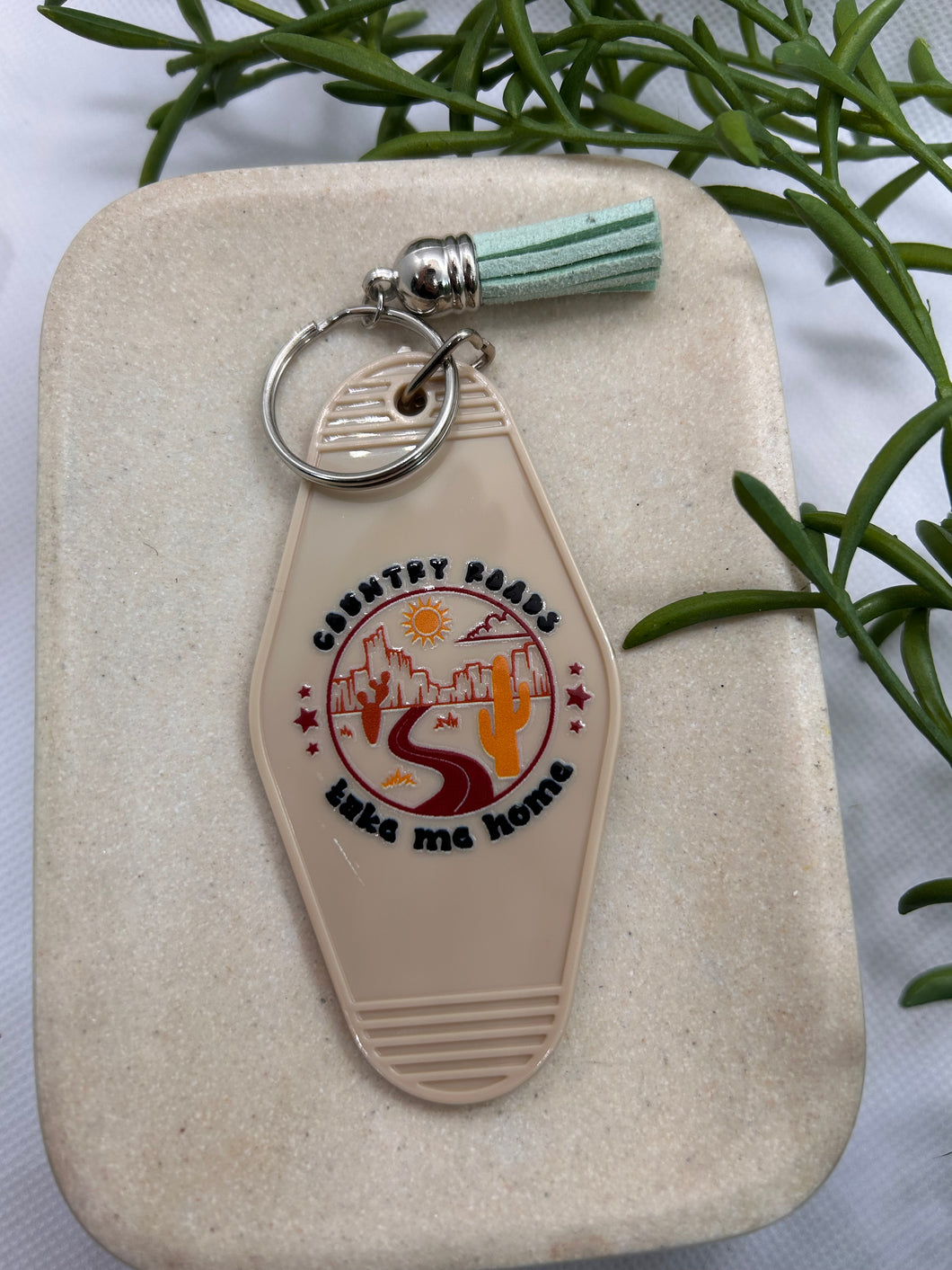 “Country roads” motel style keychain