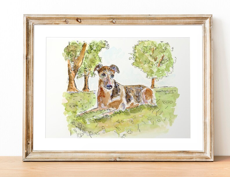 Greyhound Brindle watercolor 5x7