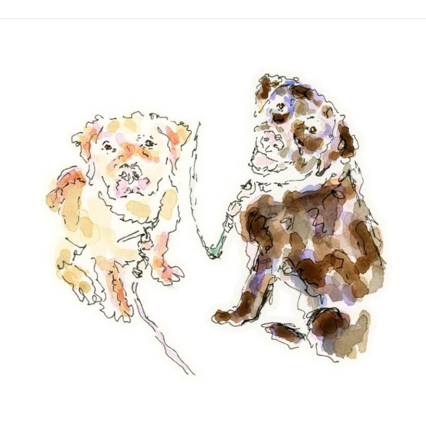 Two labs together watercolor 5x7
