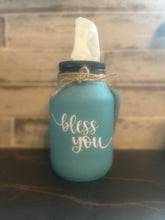 Load image into Gallery viewer, teal/aqua mason jar tissue holder
