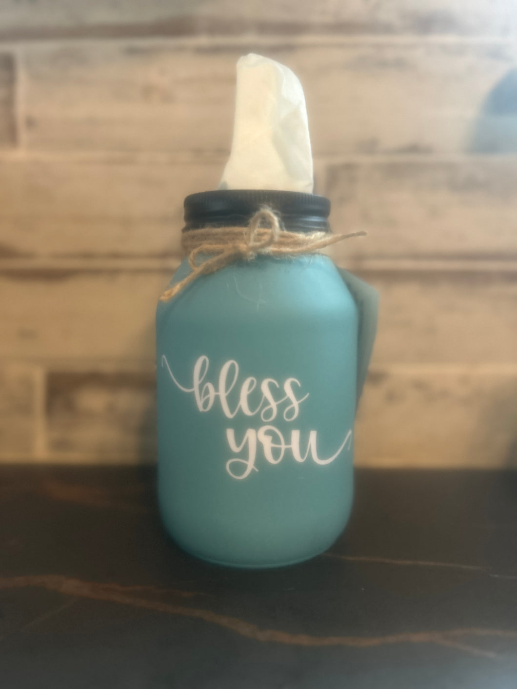 teal/aqua mason jar tissue holder