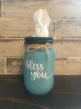 Load image into Gallery viewer, teal/aqua mason jar tissue holder
