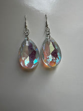 Load image into Gallery viewer, Silver Dangling Earrings with Vintage Glass Rainbow Gems

