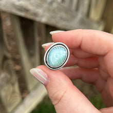 Load image into Gallery viewer, Larimar evil eye ring size 7
