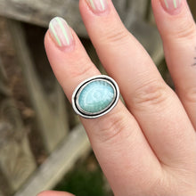 Load image into Gallery viewer, Larimar evil eye ring size 7

