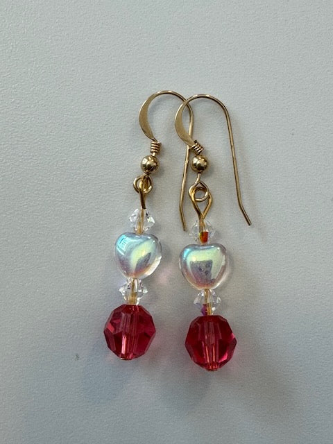Pink Crystal and Hearts Earrings