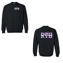 Load image into Gallery viewer, RTH purple/mint dual placement logo on black crewneck sweatshirt
