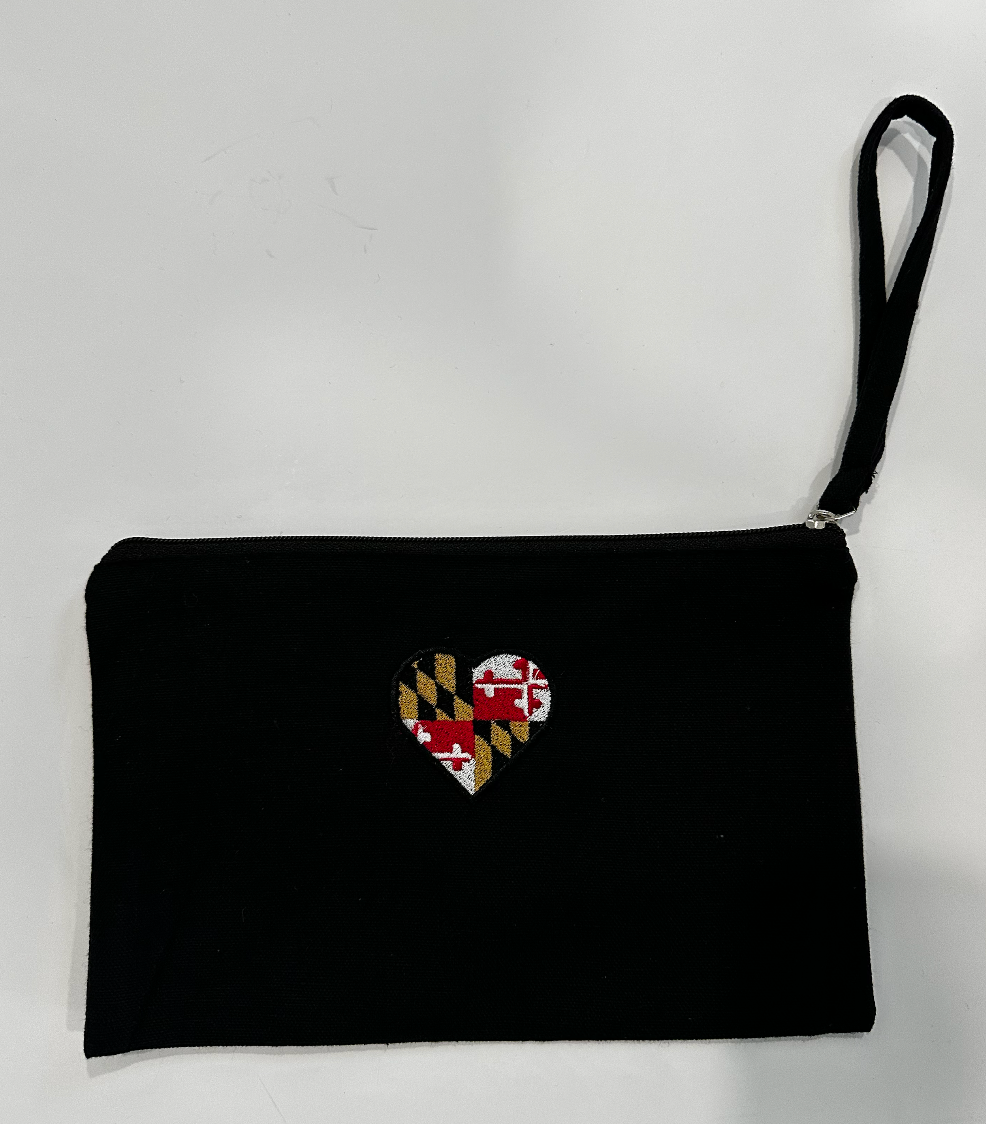 Maryland Flag Heart Embroidered Wristlet Pouch