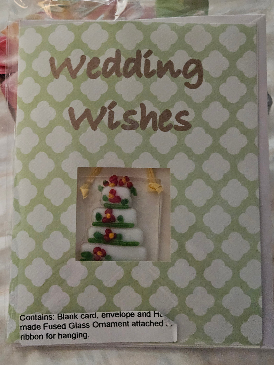Wedding Wishes Blank Card with Fused Glass Wedding Cake
