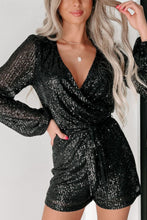 Load image into Gallery viewer, Sequin Surplice Long Sleeve Romper
