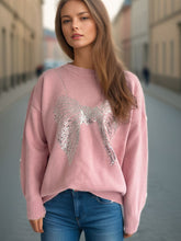 Load image into Gallery viewer, Sequin Bow Round Neck Long Sleeve Sweater
