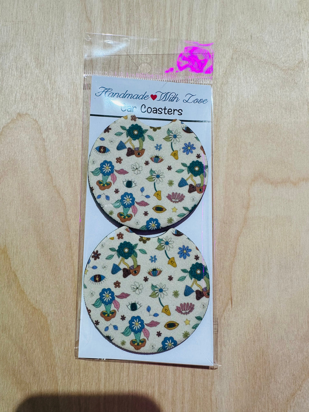 whimsy mushroom car coaster- set of 2