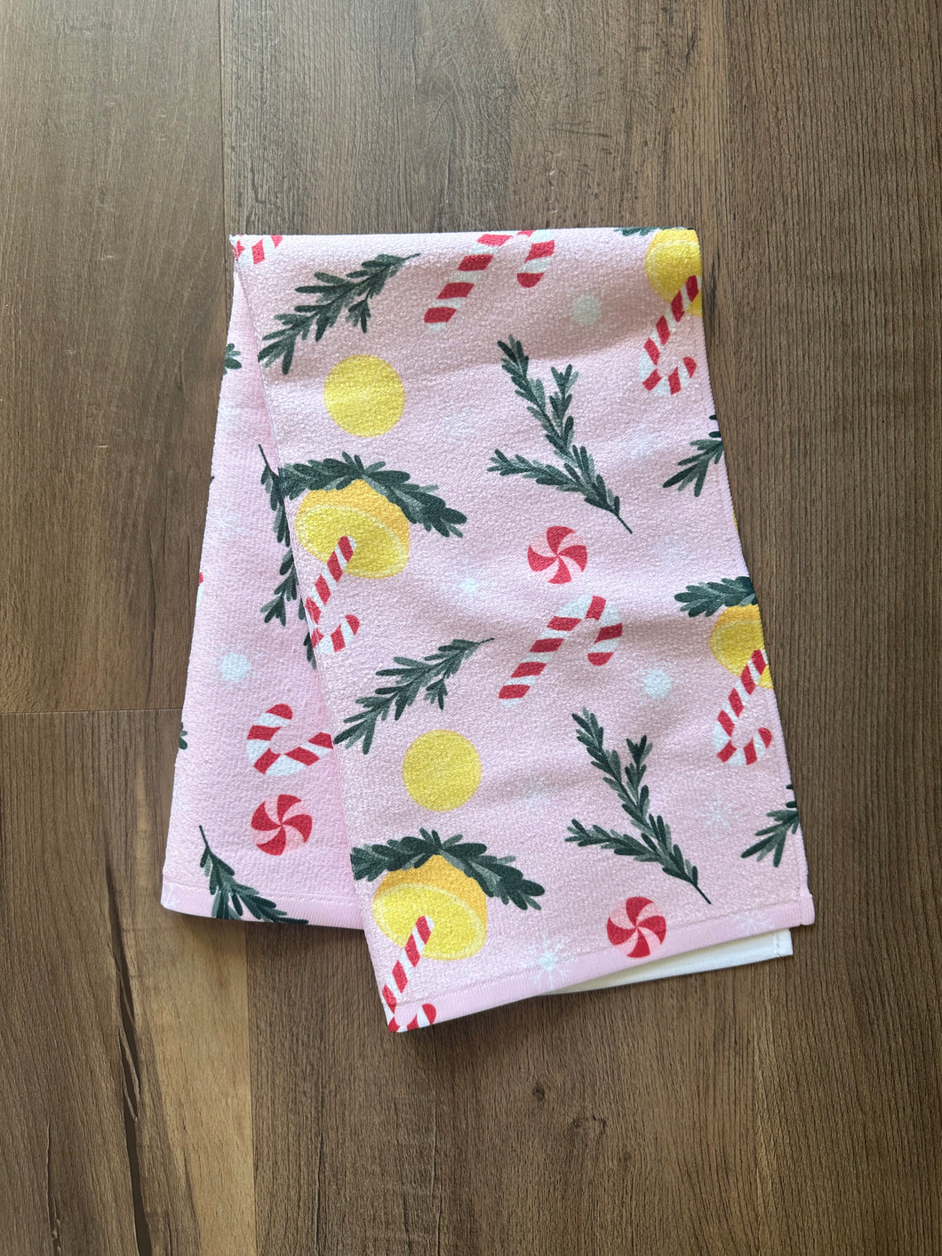 Lemon Peppermint Stick Holiday Hand Towel