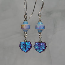 Load image into Gallery viewer, Blue Multi-Color Leaf Dangle Earrings - 2&quot; drop
