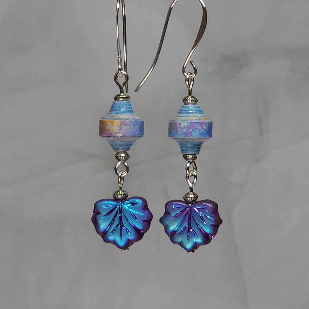 Blue Multi-Color Leaf Dangle Earrings - 2