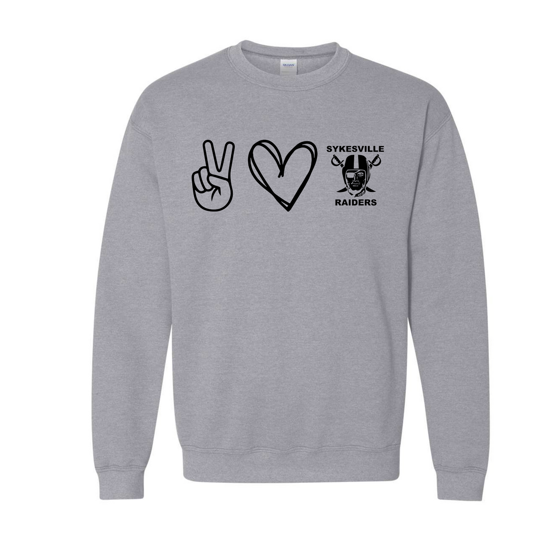 Raider apparel- peace love raiders - tee, long sleeve, hoodie, crewneck