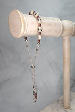 Load image into Gallery viewer, Sheet Music Slider Knot Paper Bead Bracelet w/ purple glass spacer beads &amp; silver music note charm
