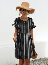 Load image into Gallery viewer, Striped Polka Dot Frill Short Sleeve Mini Dress
