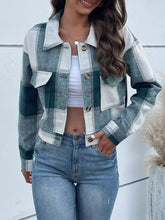 Load image into Gallery viewer, Plaid Button Up Drop Shoulder Cropped Jacket

