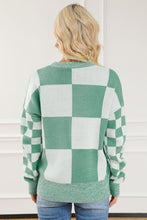 Load image into Gallery viewer, Checkered Drop Shoulder Long Sleeve Sweater
