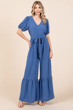 Load image into Gallery viewer, GeeGee Full Size V-Neck Belted Wide Leg Jumpsuit
