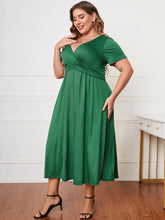 Load image into Gallery viewer, Plus Size Short Sleeve Surplice Neck Midi Dress
