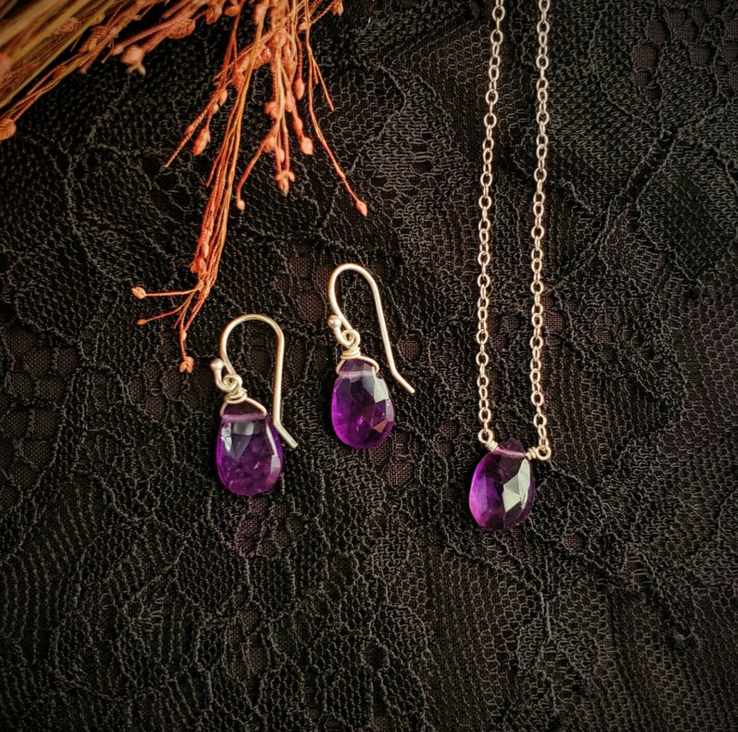 Amethyst  Almond necklace/earrings