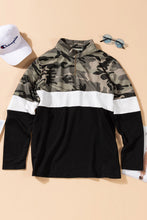 Load image into Gallery viewer, Plus Size Camouflage Color Block Quarter Zip Top
