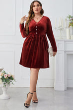 Load image into Gallery viewer, Plus Size V-Neck Decorative Button Knee Length Dress
