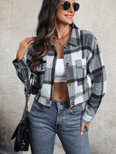 Load image into Gallery viewer, Plaid Button Up Drop Shoulder Cropped Jacket

