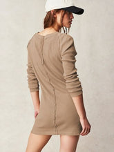 Load image into Gallery viewer, Waffle-Knit Round Neck Long Sleeve Sweater
