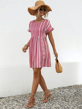 Load image into Gallery viewer, Striped Polka Dot Frill Short Sleeve Mini Dress
