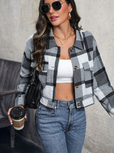 Load image into Gallery viewer, Plaid Button Up Drop Shoulder Cropped Jacket
