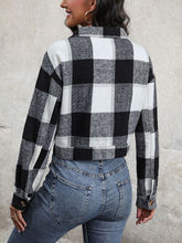 Load image into Gallery viewer, Plaid Button Up Drop Shoulder Cropped Jacket
