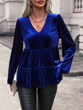 Load image into Gallery viewer, V-Neck Balloon Sleeve Peplum Blouse
