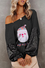 Load image into Gallery viewer, Waffle-Knit Santa Graphic Sequin Long Sleeve Blouse
