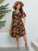 Load image into Gallery viewer, Plus Size Floral Tie Belt Surplice Dress
