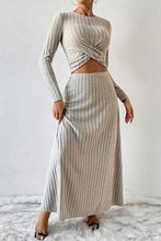 Load image into Gallery viewer, Ribbed Round Neck Top and Skirt Set
